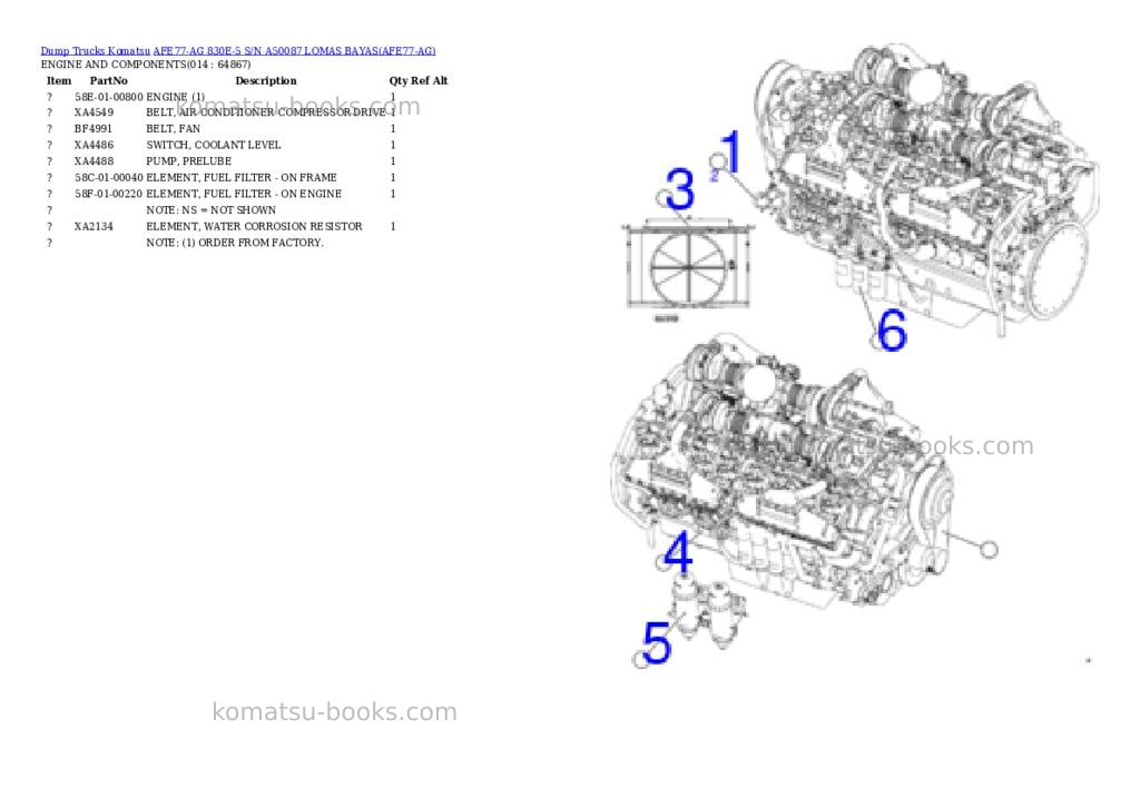 Komatsu AFE77-AG 830E-5 S/N A50087 LOMAS BAYAS Parts catalog cover Page 7 Komatsu AFE77-AG 830E-5 S/N A50087 LOMAS BAYAS Parts catalog cover Page 7