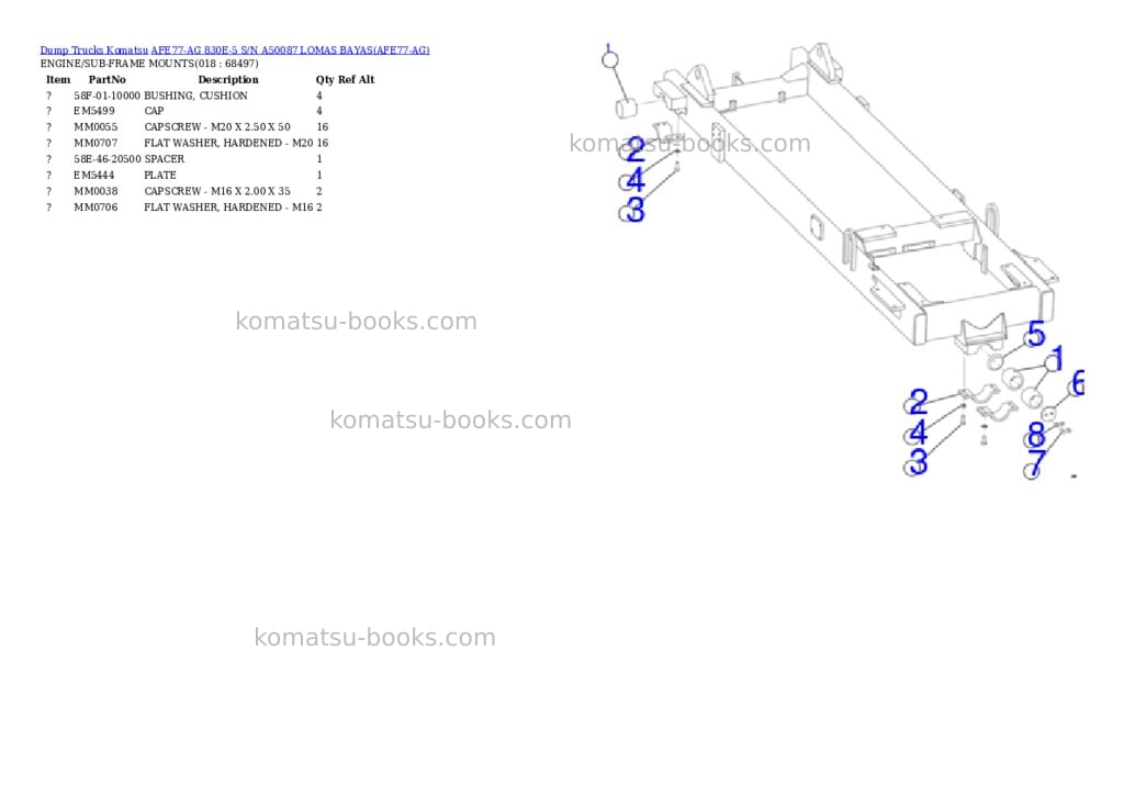 Komatsu AFE77-AG 830E-5 S/N A50087 LOMAS BAYAS Parts catalog cover Page 9 Komatsu AFE77-AG 830E-5 S/N A50087 LOMAS BAYAS Parts catalog cover Page 9
