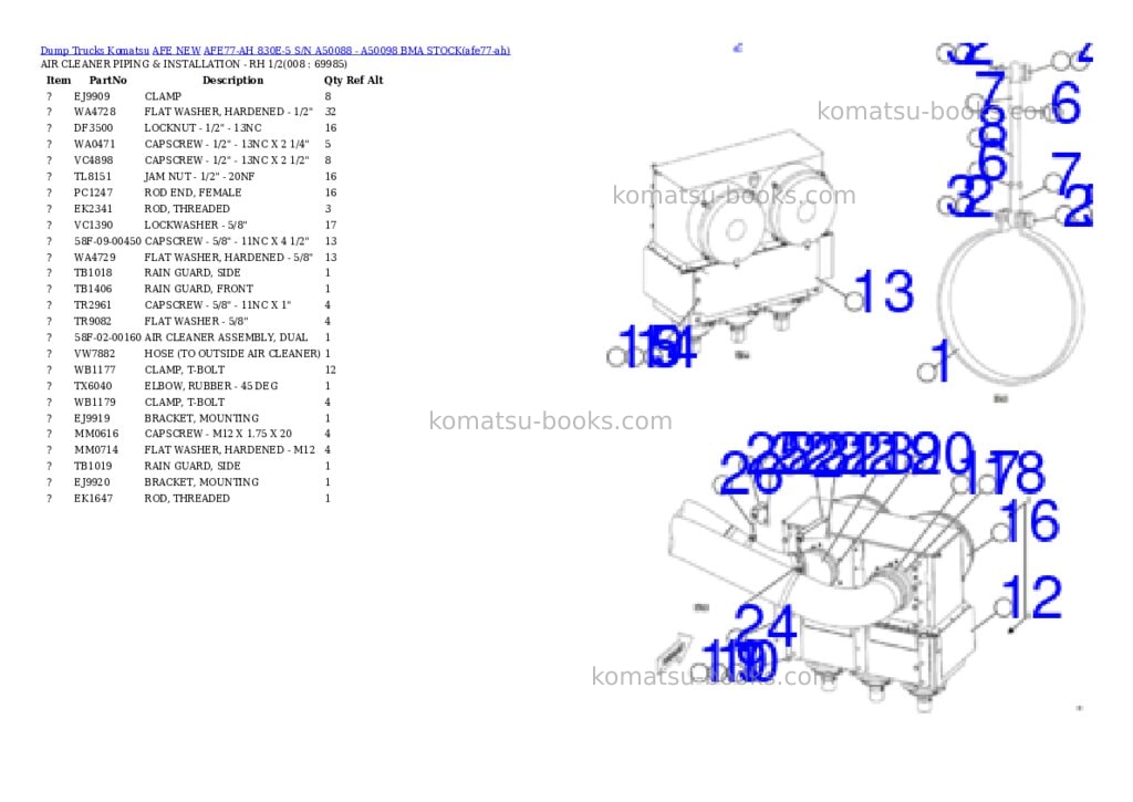 Komatsu AFE77-AH 830E-5 S/N A50088 - A50098 BMA STOCK Parts catalog cover Page 4 Komatsu AFE77-AH 830E-5 S/N A50088 - A50098 BMA STOCK Parts catalog cover Page 4