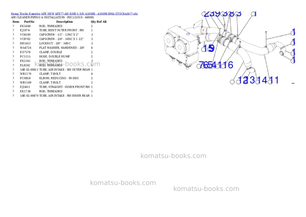 Komatsu AFE77-AH 830E-5 S/N A50088 - A50098 BMA STOCK Parts catalog cover Page 5 Komatsu AFE77-AH 830E-5 S/N A50088 - A50098 BMA STOCK Parts catalog cover Page 5