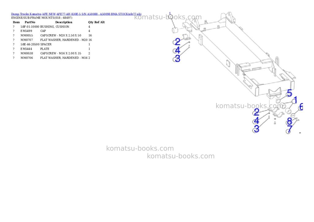 Komatsu AFE77-AH 830E-5 S/N A50088 - A50098 BMA STOCK Parts catalog cover Page 9 Komatsu AFE77-AH 830E-5 S/N A50088 - A50098 BMA STOCK Parts catalog cover Page 9