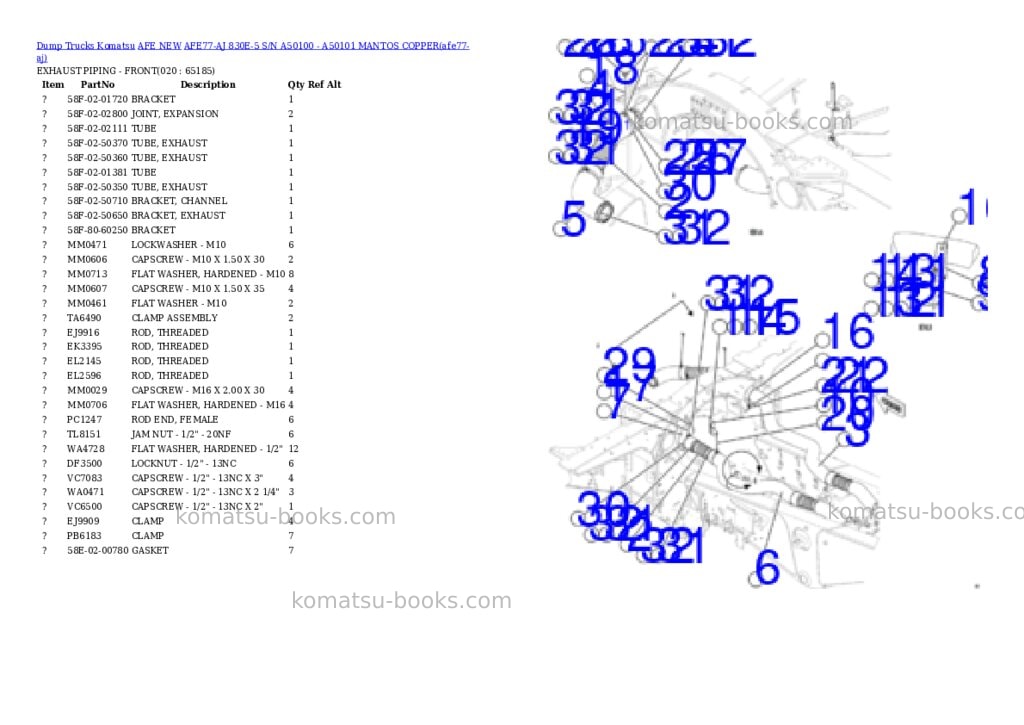 Komatsu AFE77-AJ 830E-5 S/N A50100 - A50101 MANTOS COPPER Parts catalog cover Page 10 Komatsu AFE77-AJ 830E-5 S/N A50100 - A50101 MANTOS COPPER Parts catalog cover Page 10