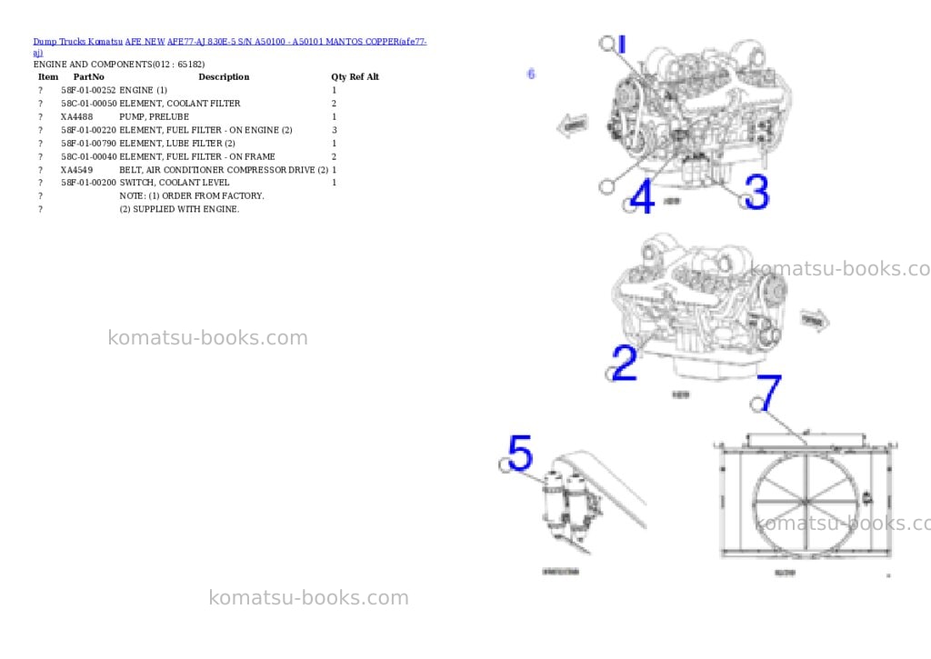 Komatsu AFE77-AJ 830E-5 S/N A50100 - A50101 MANTOS COPPER Parts catalog cover Page 6 Komatsu AFE77-AJ 830E-5 S/N A50100 - A50101 MANTOS COPPER Parts catalog cover Page 6