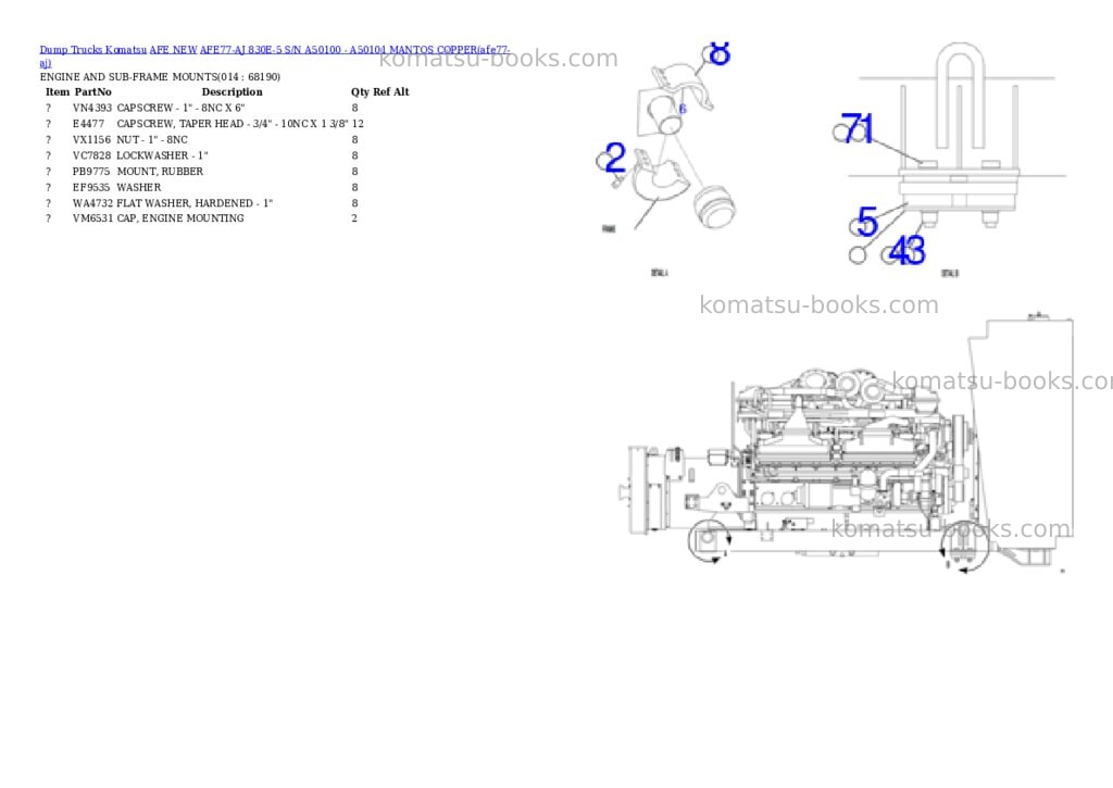 Komatsu AFE77-AJ 830E-5 S/N A50100 - A50101 MANTOS COPPER Parts catalog cover Page 7 Komatsu AFE77-AJ 830E-5 S/N A50100 - A50101 MANTOS COPPER Parts catalog cover Page 7