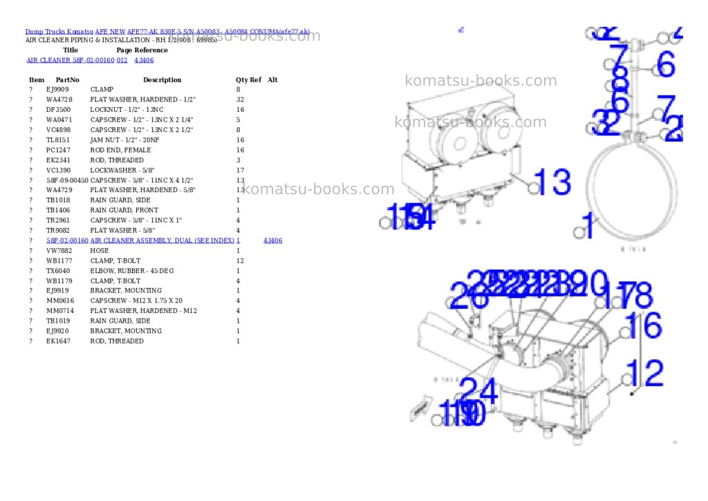 Komatsu AFE77-AK 830E-5 S/N A50083 - A50084 CONUMA Parts catalog cover Page 4 Komatsu AFE77-AK 830E-5 S/N A50083 - A50084 CONUMA Parts catalog cover Page 4