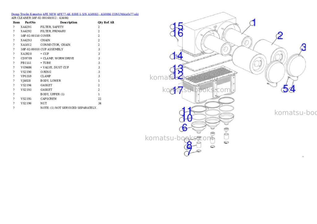 Komatsu AFE77-AK 830E-5 S/N A50083 - A50084 CONUMA Parts catalog cover Page 6 Komatsu AFE77-AK 830E-5 S/N A50083 - A50084 CONUMA Parts catalog cover Page 6