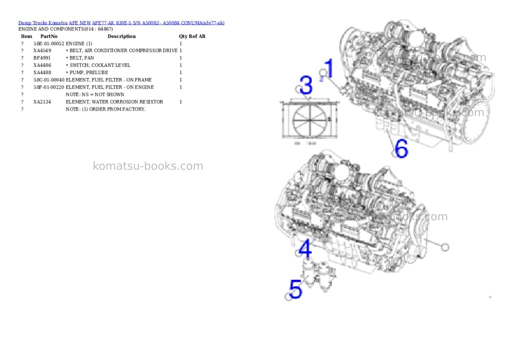 Komatsu AFE77-AK 830E-5 S/N A50083 - A50084 CONUMA Parts catalog cover Page 7 Komatsu AFE77-AK 830E-5 S/N A50083 - A50084 CONUMA Parts catalog cover Page 7