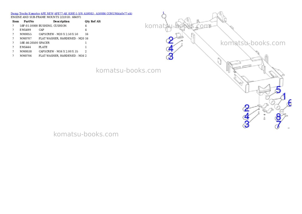 Komatsu AFE77-AK 830E-5 S/N A50083 - A50084 CONUMA Parts catalog cover Page 9 Komatsu AFE77-AK 830E-5 S/N A50083 - A50084 CONUMA Parts catalog cover Page 9