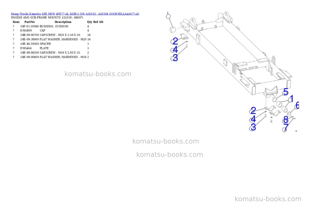 Komatsu AFE77-AL 830E-5 S/N A50103 - A50104 GOONYELLA Parts catalog cover Page 9