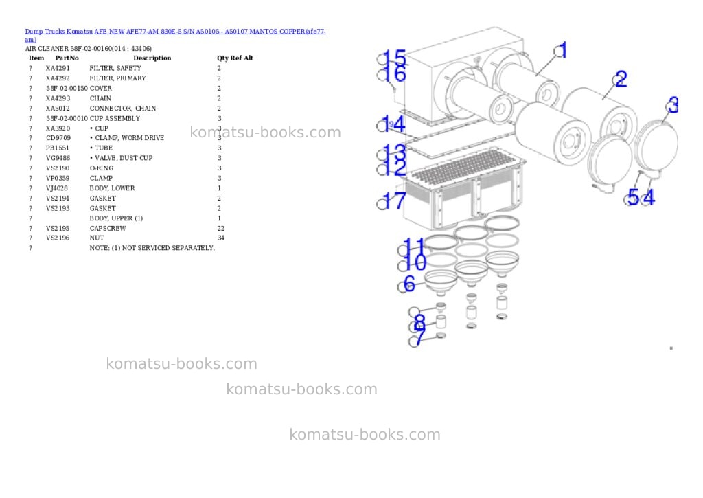 Komatsu AFE77-AM 830E-5 S/N A50105 - A50107 MANTOS COPPER Parts catalog cover Page 7