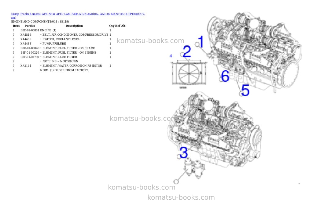 Komatsu AFE77-AM 830E-5 S/N A50105 - A50107 MANTOS COPPER Parts catalog cover Page 8