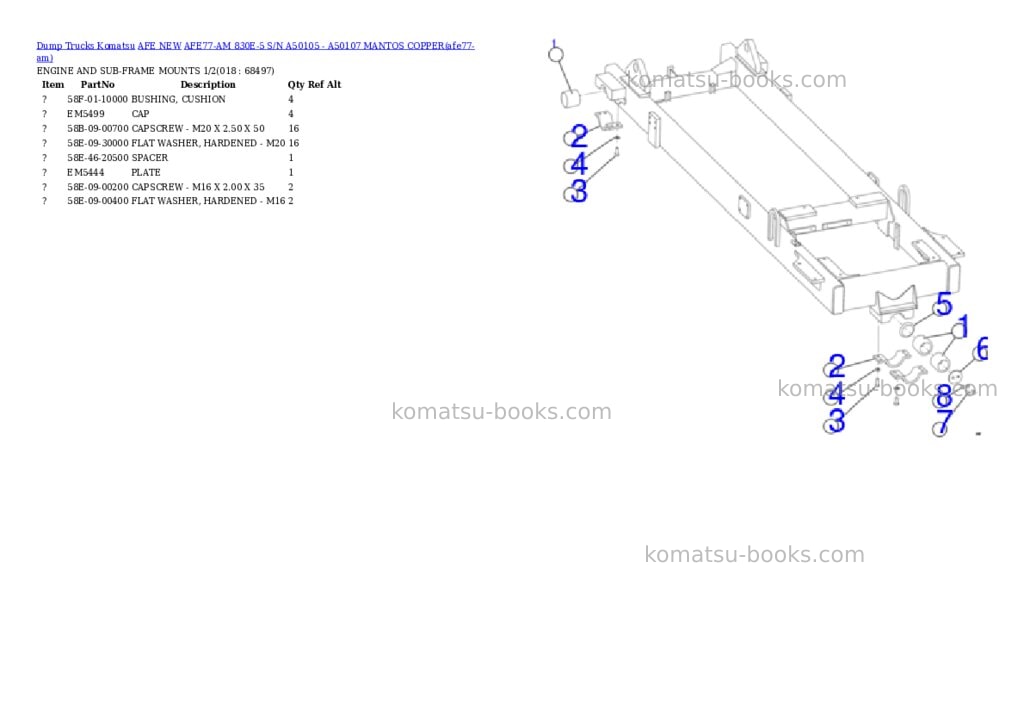 Komatsu AFE77-AM 830E-5 S/N A50105 - A50107 MANTOS COPPER Parts catalog cover Page 9