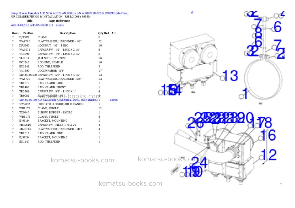 Komatsu AFE77-AN 830E-5 S/N A50099 MANTOS COPPER Parts catalog cover Page 4 Komatsu AFE77-AN 830E-5 S/N A50099 MANTOS COPPER Parts catalog cover Page 4