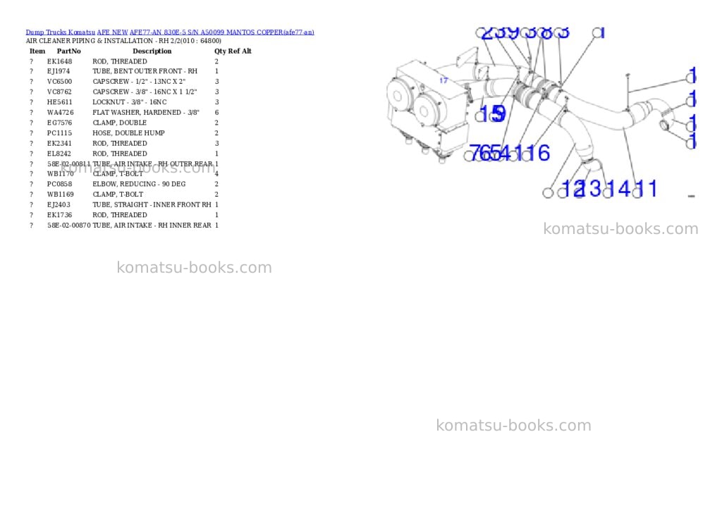 Komatsu AFE77-AN 830E-5 S/N A50099 MANTOS COPPER Parts catalog cover Page 5 Komatsu AFE77-AN 830E-5 S/N A50099 MANTOS COPPER Parts catalog cover Page 5