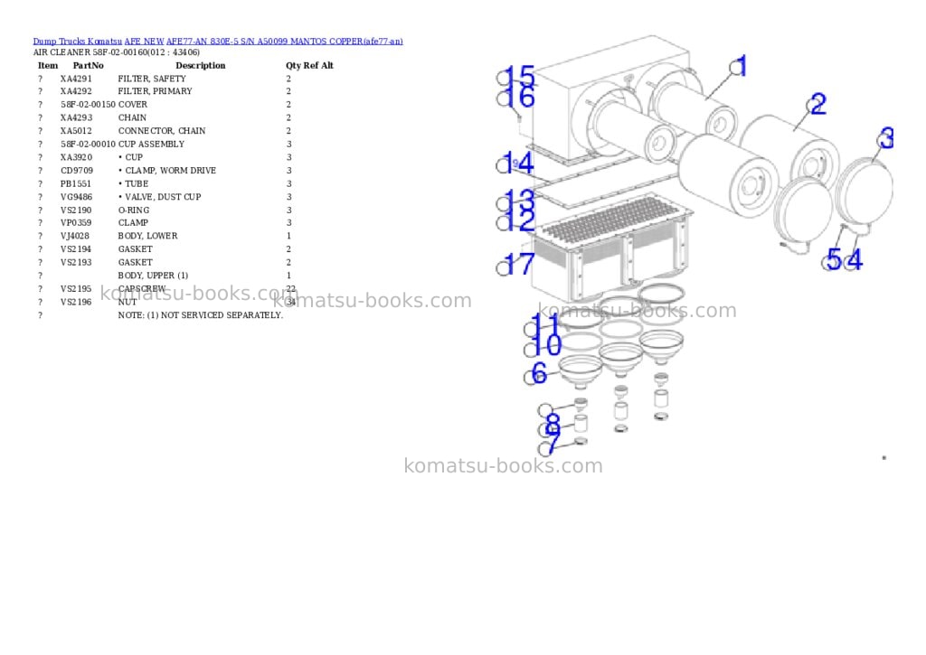 Komatsu AFE77-AN 830E-5 S/N A50099 MANTOS COPPER Parts catalog cover Page 6 Komatsu AFE77-AN 830E-5 S/N A50099 MANTOS COPPER Parts catalog cover Page 6