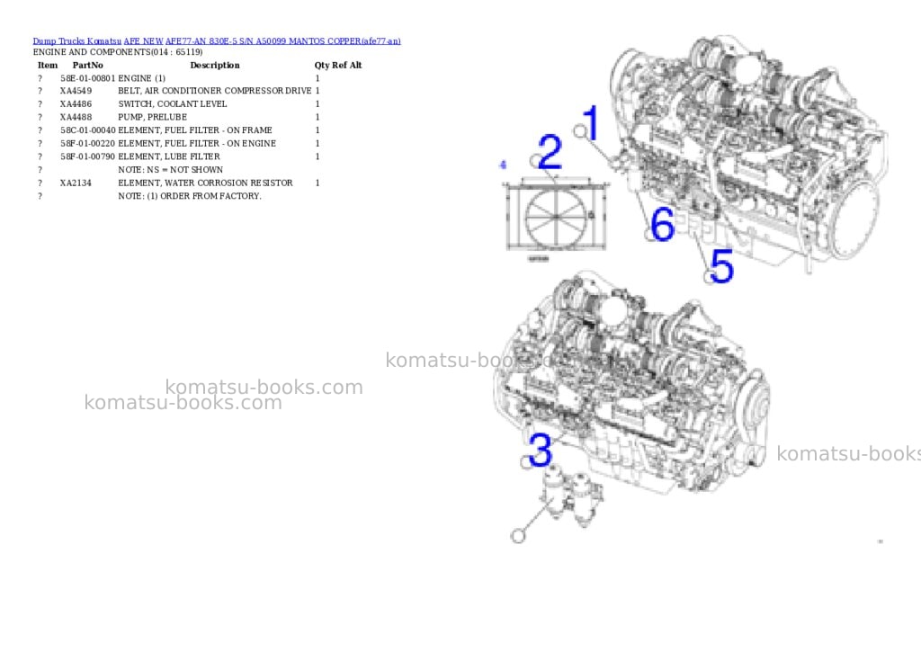 Komatsu AFE77-AN 830E-5 S/N A50099 MANTOS COPPER Parts catalog cover Page 7 Komatsu AFE77-AN 830E-5 S/N A50099 MANTOS COPPER Parts catalog cover Page 7