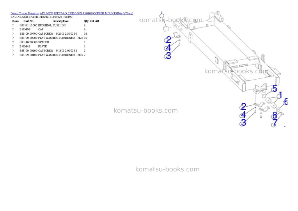 Komatsu AFE77-AQ 830E-5 S/N A50108 COPPER MOUNTAIN Parts catalog cover Page 10 Komatsu AFE77-AQ 830E-5 S/N A50108 COPPER MOUNTAIN Parts catalog cover Page 10