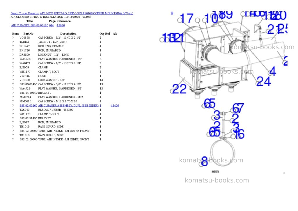Komatsu AFE77-AQ 830E-5 S/N A50108 COPPER MOUNTAIN Parts catalog cover Page 4 Komatsu AFE77-AQ 830E-5 S/N A50108 COPPER MOUNTAIN Parts catalog cover Page 4