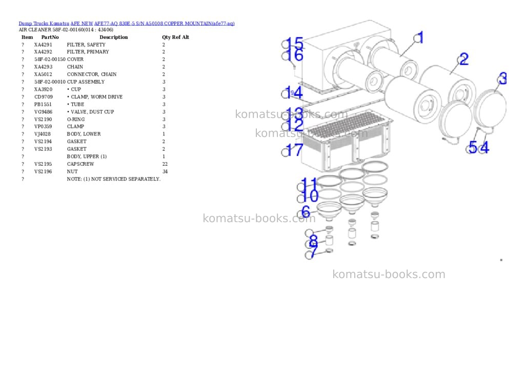 Komatsu AFE77-AQ 830E-5 S/N A50108 COPPER MOUNTAIN Parts catalog cover Page 7 Komatsu AFE77-AQ 830E-5 S/N A50108 COPPER MOUNTAIN Parts catalog cover Page 7