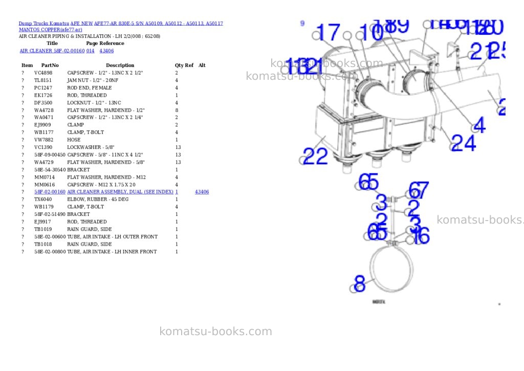 Komatsu AFE77-AR 830E-5 S/N A50109, A50112 - A50113, A50117 MANTOS COPPER Parts catalog cover Page 4 Komatsu AFE77-AR 830E-5 S/N A50109, A50112 - A50113, A50117 MANTOS COPPER Parts catalog cover Page 4