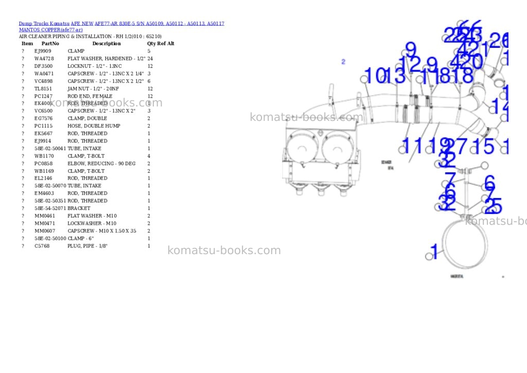 Komatsu AFE77-AR 830E-5 S/N A50109, A50112 - A50113, A50117 MANTOS COPPER Parts catalog cover Page 5 Komatsu AFE77-AR 830E-5 S/N A50109, A50112 - A50113, A50117 MANTOS COPPER Parts catalog cover Page 5