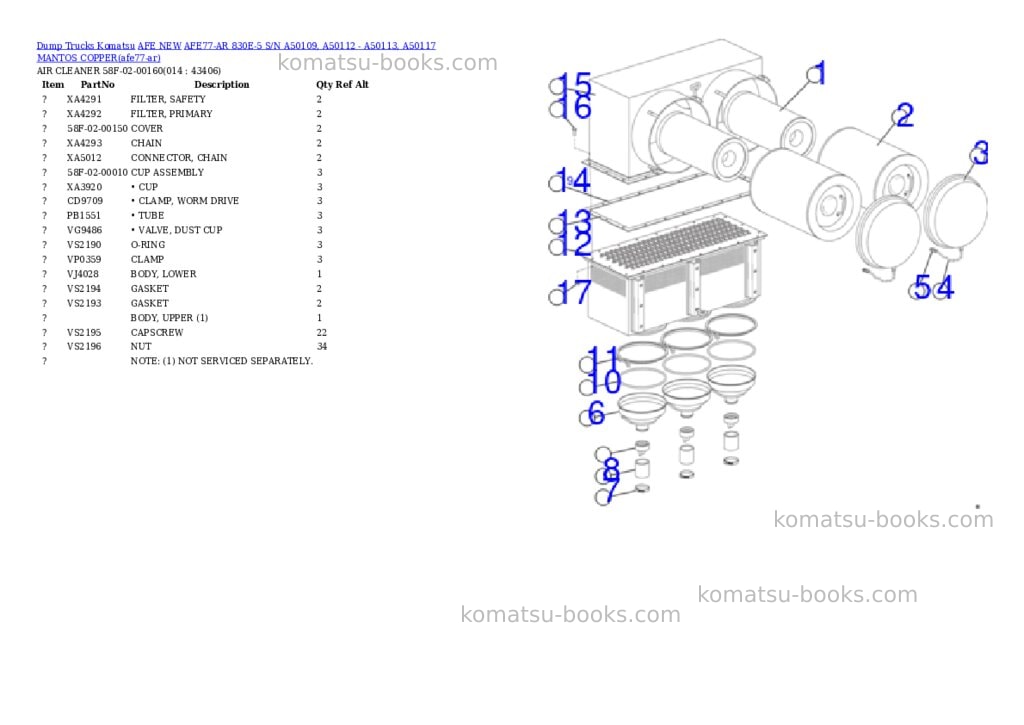Komatsu AFE77-AR 830E-5 S/N A50109, A50112 - A50113, A50117 MANTOS COPPER Parts catalog cover Page 7 Komatsu AFE77-AR 830E-5 S/N A50109, A50112 - A50113, A50117 MANTOS COPPER Parts catalog cover Page 7