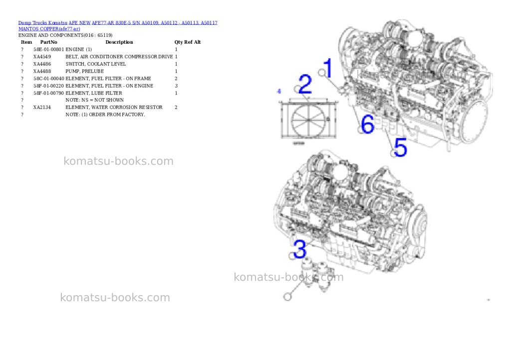 Komatsu AFE77-AR 830E-5 S/N A50109, A50112 - A50113, A50117 MANTOS COPPER Parts catalog cover Page 8 Komatsu AFE77-AR 830E-5 S/N A50109, A50112 - A50113, A50117 MANTOS COPPER Parts catalog cover Page 8
