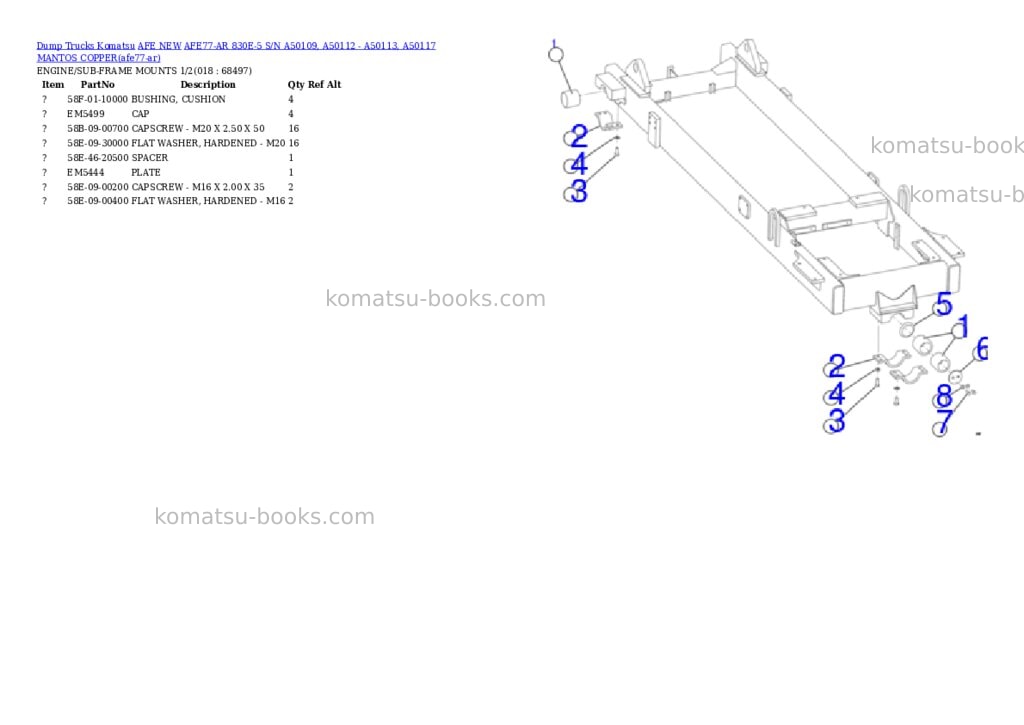 Komatsu AFE77-AR 830E-5 S/N A50109, A50112 - A50113, A50117 MANTOS COPPER Parts catalog cover Page 9 Komatsu AFE77-AR 830E-5 S/N A50109, A50112 - A50113, A50117 MANTOS COPPER Parts catalog cover Page 9