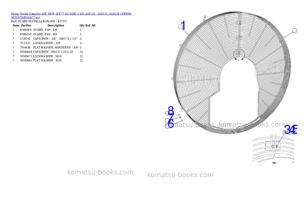 Komatsu AFE77-AS 830E-5 S/N A50110 - A50111, A50118 COPPER MOUNTAIN Parts catalog cover