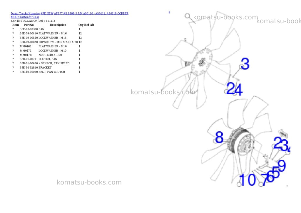 Komatsu AFE77-AS 830E-5 S/N A50110 - A50111, A50118 COPPER MOUNTAIN Parts catalog cover Page 2