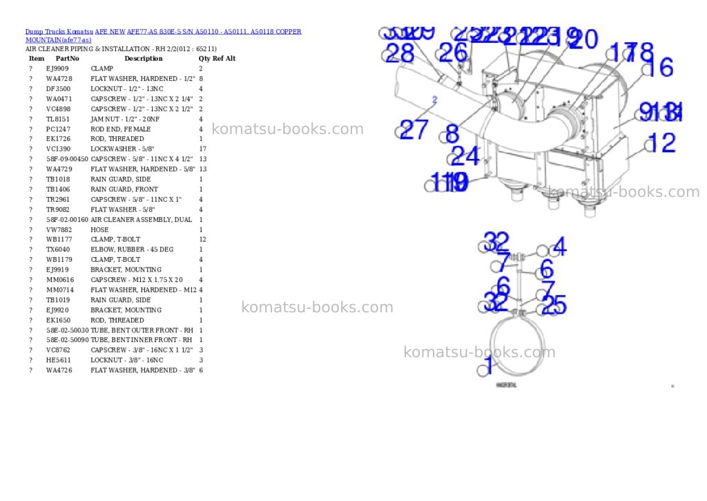 Komatsu AFE77-AS 830E-5 S/N A50110 - A50111, A50118 COPPER MOUNTAIN Parts catalog cover Page 6