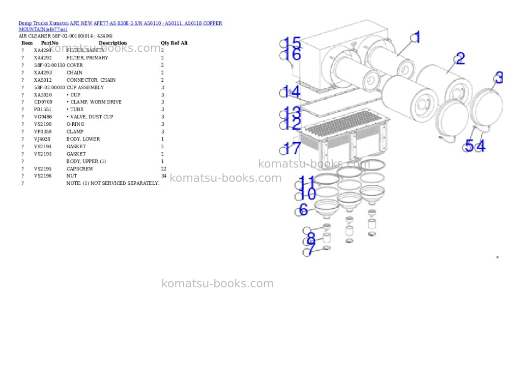 Komatsu AFE77-AS 830E-5 S/N A50110 - A50111, A50118 COPPER MOUNTAIN Parts catalog cover Page 7