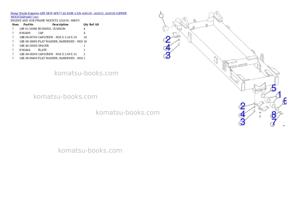 Komatsu AFE77-AS 830E-5 S/N A50110 - A50111, A50118 COPPER MOUNTAIN Parts catalog cover Page 9
