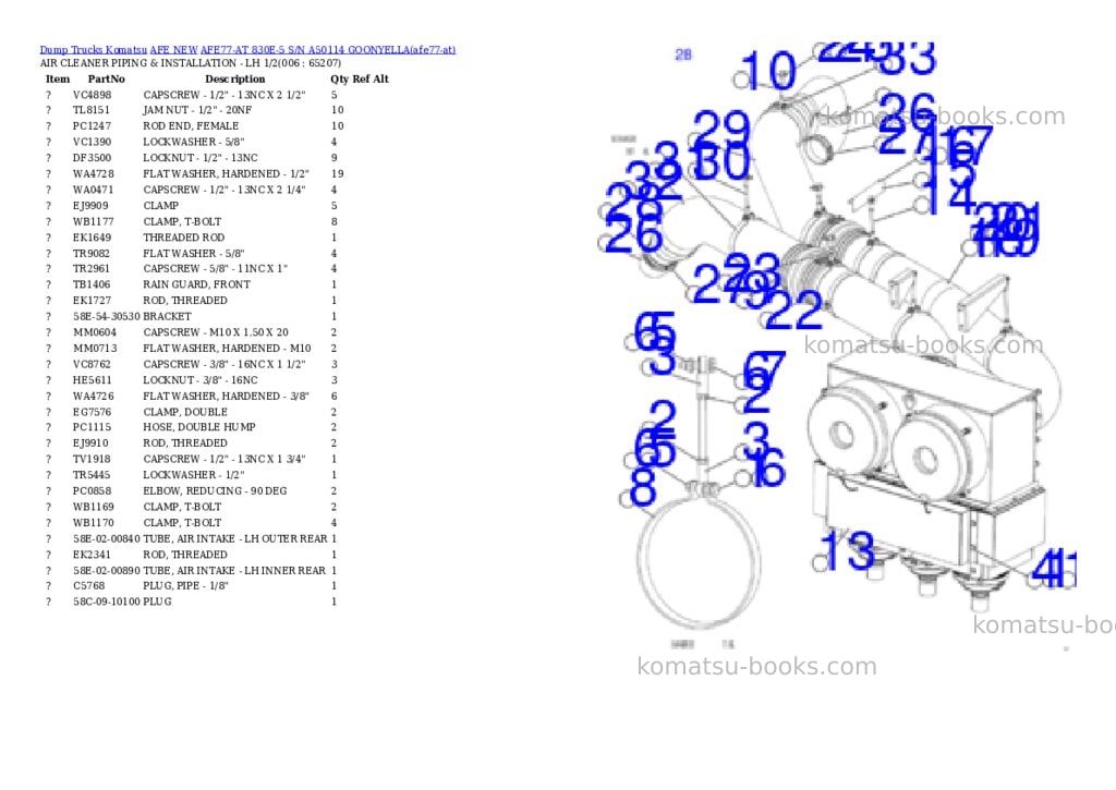 Komatsu AFE77-AT 830E-5 S/N A50114 GOONYELLA Parts catalog cover Page 3