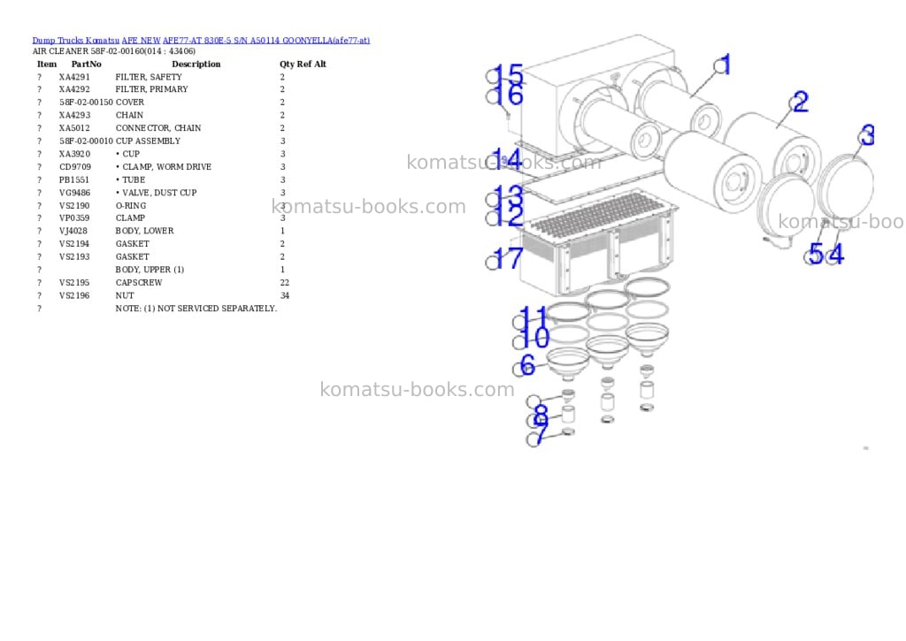 Komatsu AFE77-AT 830E-5 S/N A50114 GOONYELLA Parts catalog cover Page 7