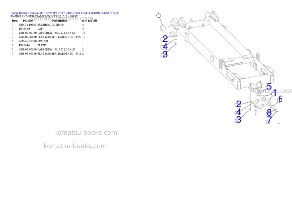 Komatsu AFE77-AT 830E-5 S/N A50114 GOONYELLA Parts catalog cover Page 9