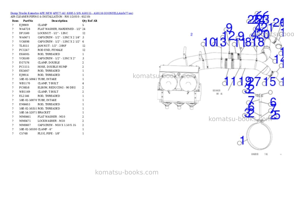 Komatsu AFE77-AU 830E-5 S/N A50115 - A50116 GOONYELLA Parts catalog cover Page 5