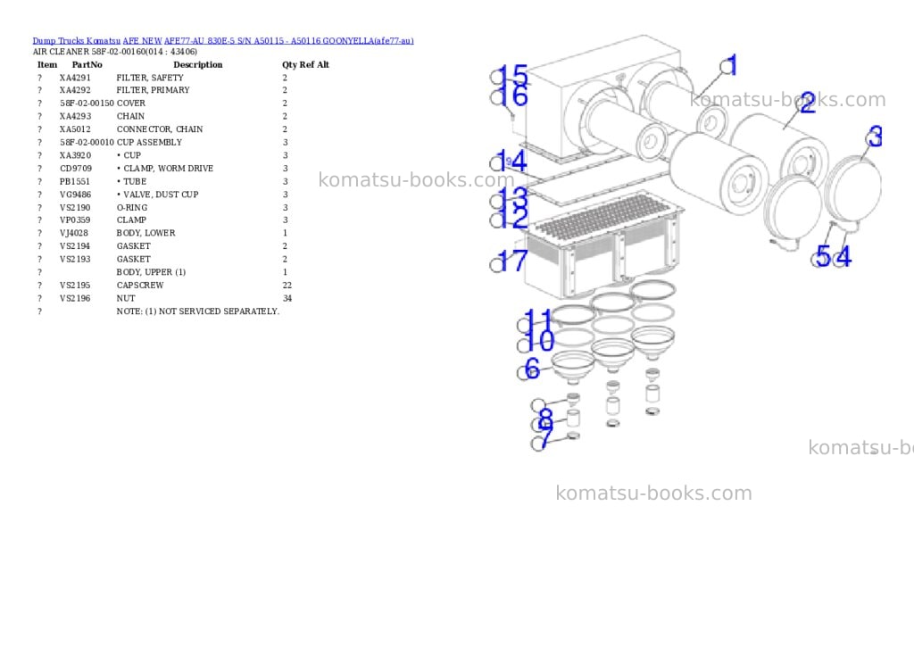 Komatsu AFE77-AU 830E-5 S/N A50115 - A50116 GOONYELLA Parts catalog cover Page 7