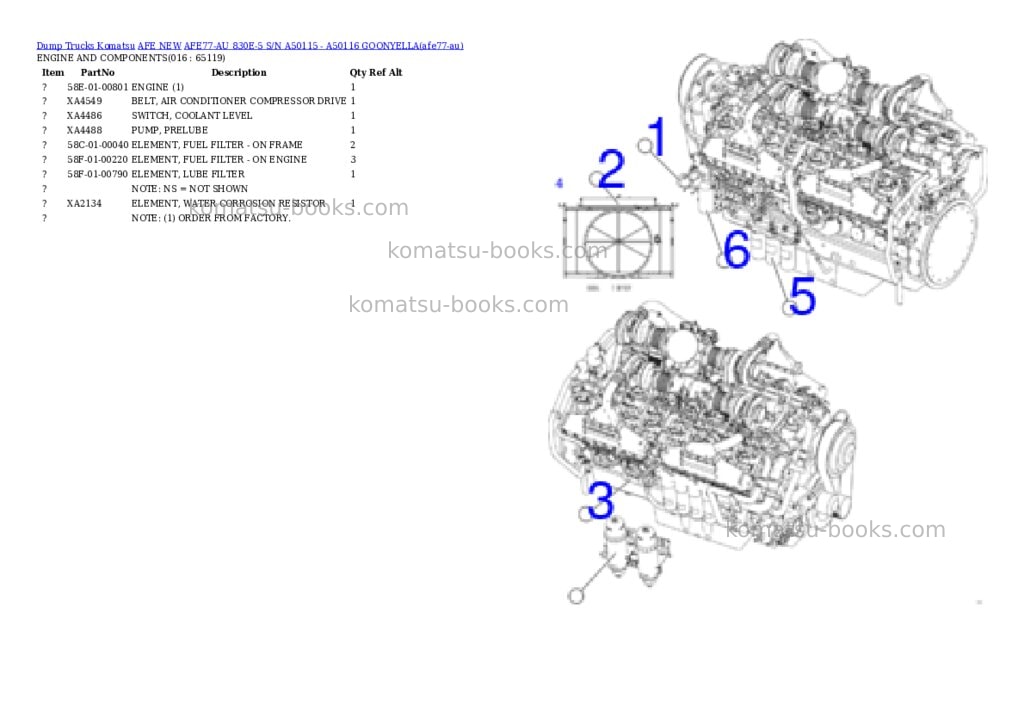 Komatsu AFE77-AU 830E-5 S/N A50115 - A50116 GOONYELLA Parts catalog cover Page 8