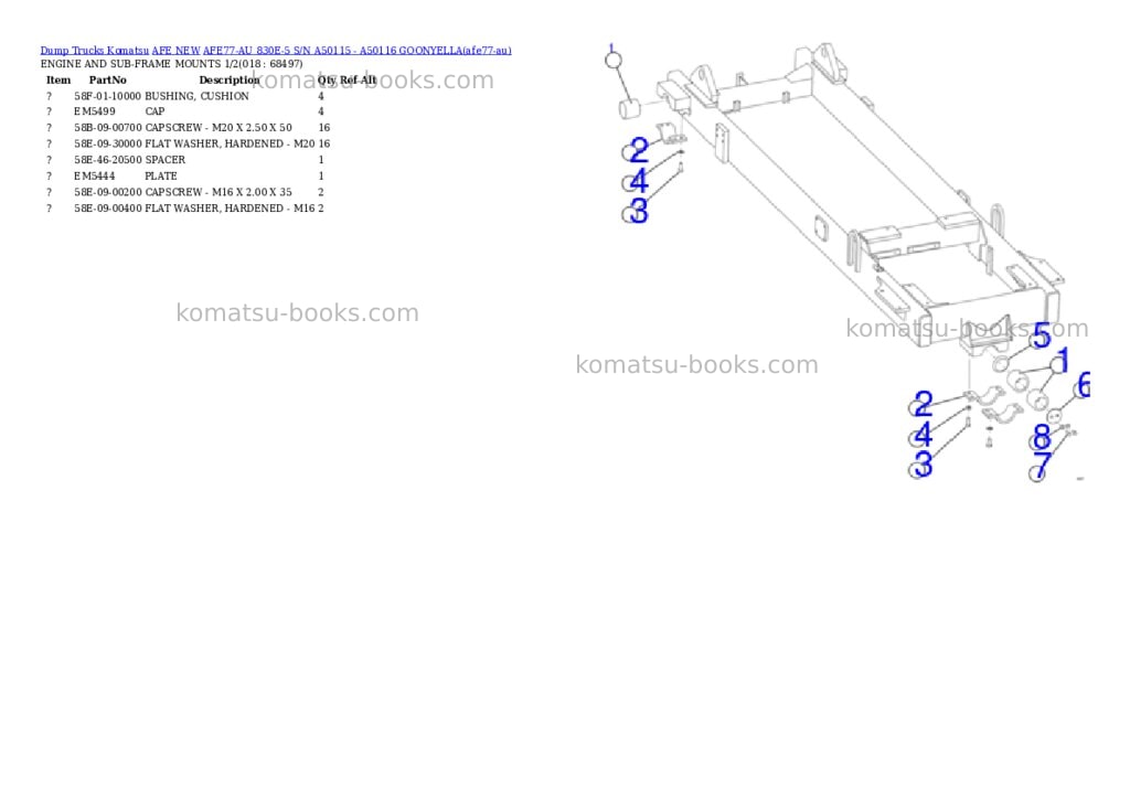 Komatsu AFE77-AU 830E-5 S/N A50115 - A50116 GOONYELLA Parts catalog cover Page 9