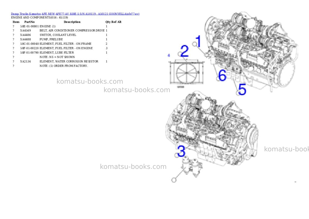 Komatsu AFE77-AV 830E-5 S/N A50119 - A50121 GOONYELLA Parts catalog cover Page 8