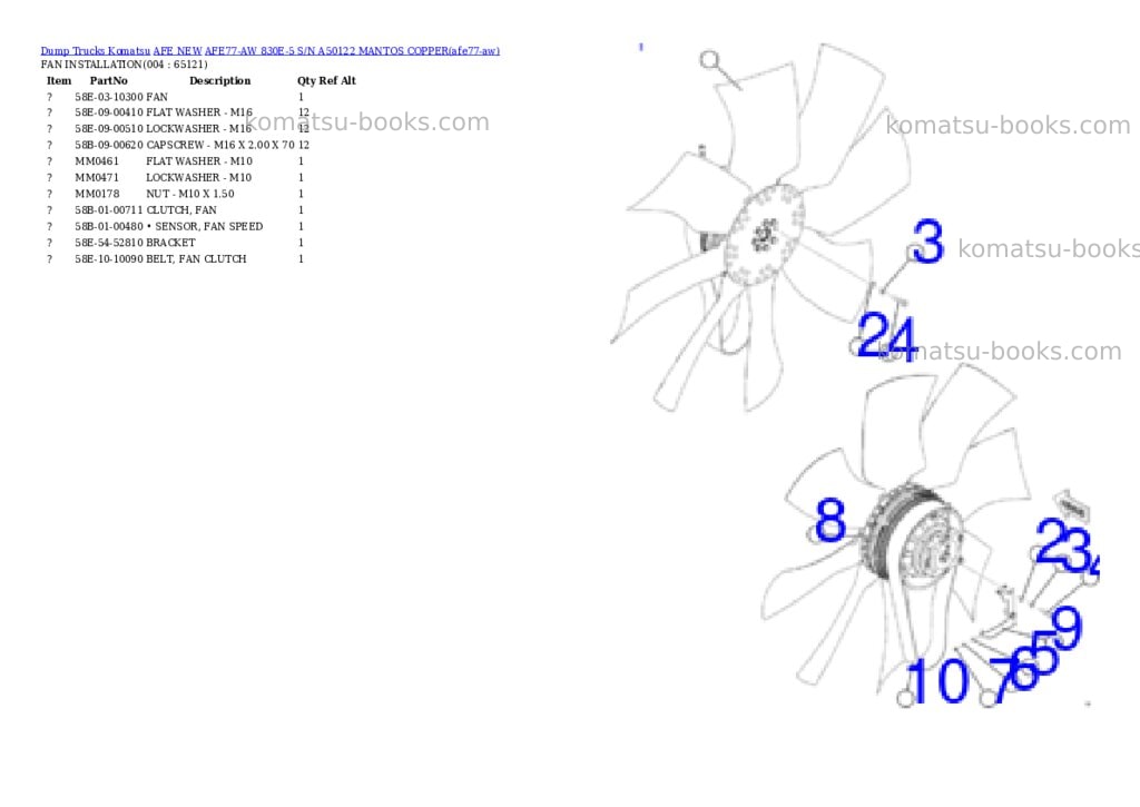 Komatsu AFE77-AW 830E-5 S/N A50122 MANTOS COPPER Parts catalog cover Page 2 Komatsu AFE77-AW 830E-5 S/N A50122 MANTOS COPPER Parts catalog cover Page 2