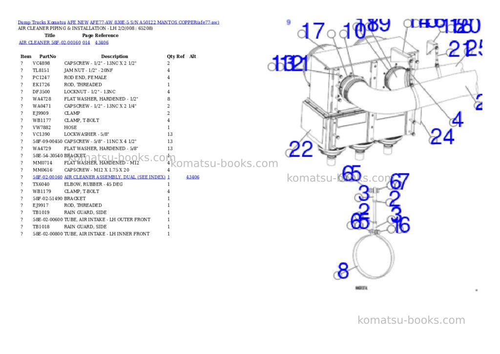 Komatsu AFE77-AW 830E-5 S/N A50122 MANTOS COPPER Parts catalog cover Page 4 Komatsu AFE77-AW 830E-5 S/N A50122 MANTOS COPPER Parts catalog cover Page 4