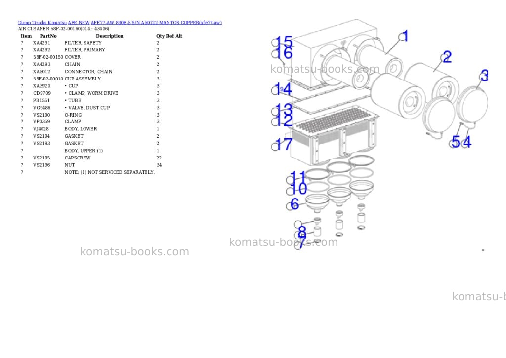 Komatsu AFE77-AW 830E-5 S/N A50122 MANTOS COPPER Parts catalog cover Page 7 Komatsu AFE77-AW 830E-5 S/N A50122 MANTOS COPPER Parts catalog cover Page 7