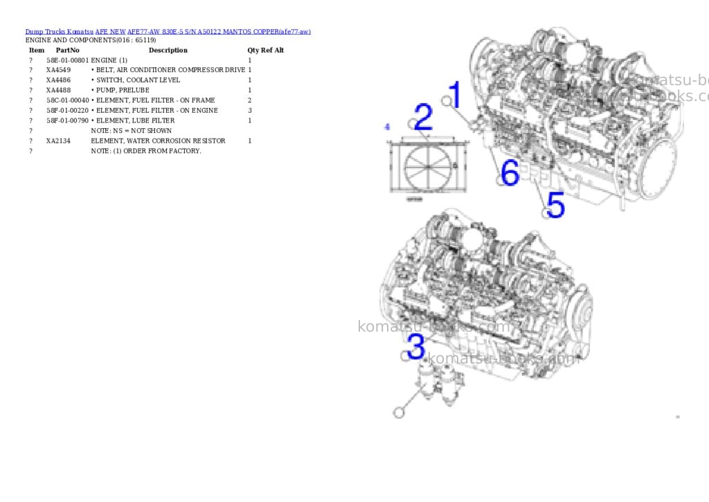 Komatsu AFE77-AW 830E-5 S/N A50122 MANTOS COPPER Parts catalog cover Page 8 Komatsu AFE77-AW 830E-5 S/N A50122 MANTOS COPPER Parts catalog cover Page 8