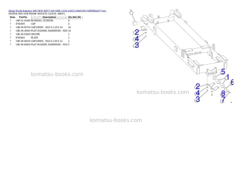 Komatsu AFE77-AW 830E-5 S/N A50122 MANTOS COPPER Parts catalog cover Page 9 Komatsu AFE77-AW 830E-5 S/N A50122 MANTOS COPPER Parts catalog cover Page 9