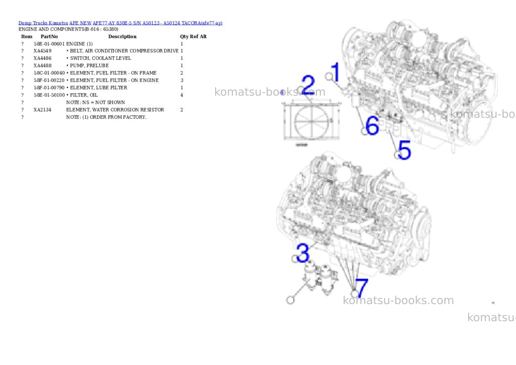 Komatsu AFE77-AY 830E-5 S/N A50123 - A50124 TACORA Parts catalog cover Page 8