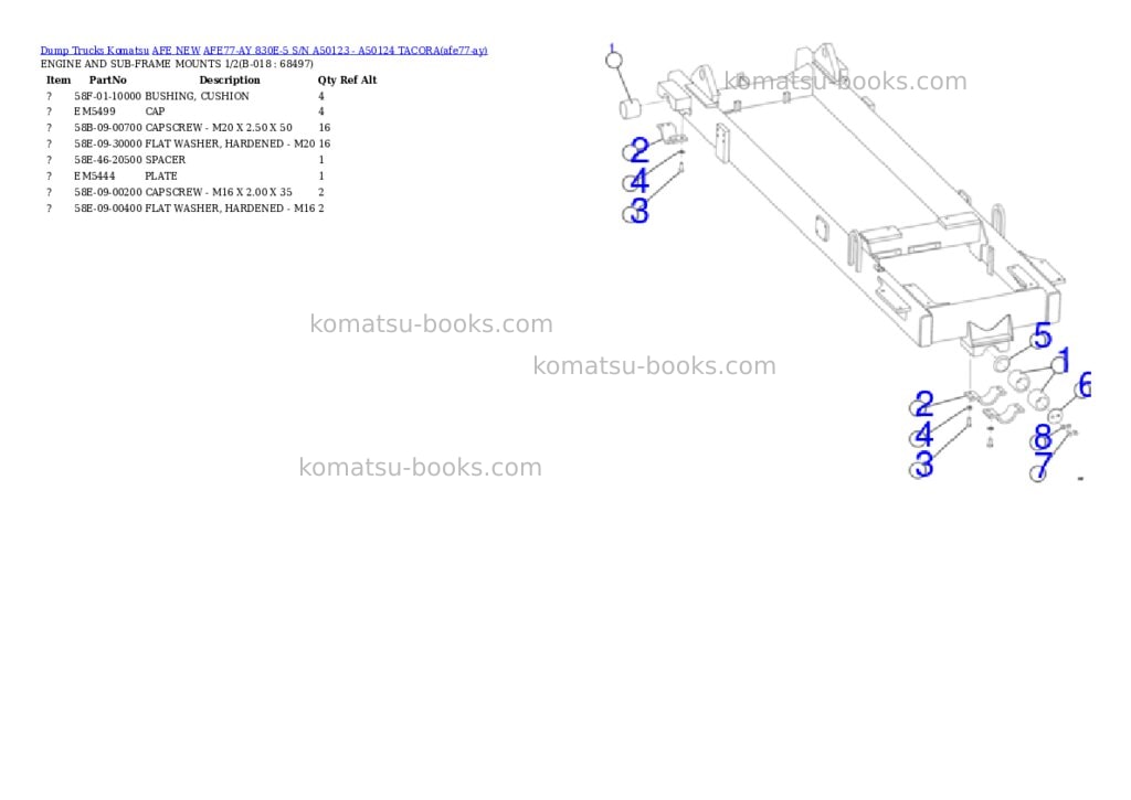 Komatsu AFE77-AY 830E-5 S/N A50123 - A50124 TACORA Parts catalog cover Page 9