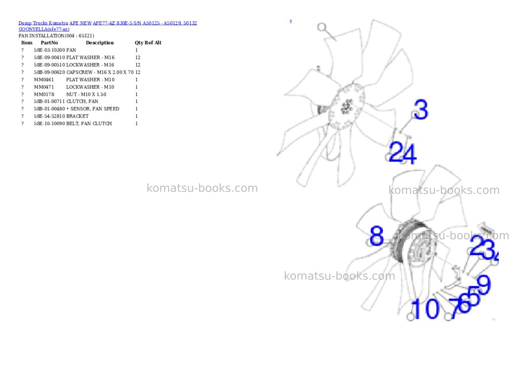 Komatsu AFE77-AZ 830E-5 S/N A50125 - A50129, 50132 GOONYELLA Parts catalog cover Page 2 Komatsu AFE77-AZ 830E-5 S/N A50125 - A50129, 50132 GOONYELLA Parts catalog cover Page 2
