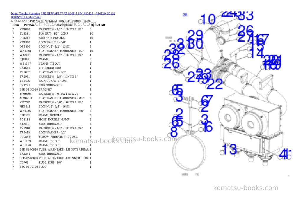 Komatsu AFE77-AZ 830E-5 S/N A50125 - A50129, 50132 GOONYELLA Parts catalog cover Page 3 Komatsu AFE77-AZ 830E-5 S/N A50125 - A50129, 50132 GOONYELLA Parts catalog cover Page 3